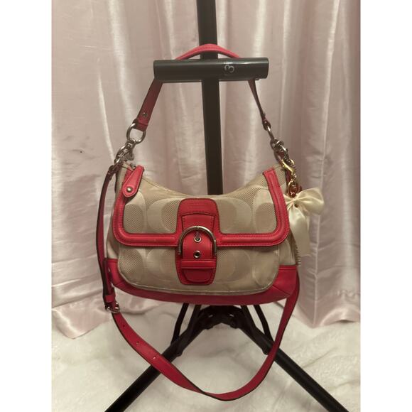 Coach F28902 Signature Stripe Hot pink Buckle Shoulder Bag - Picture 6 of 14